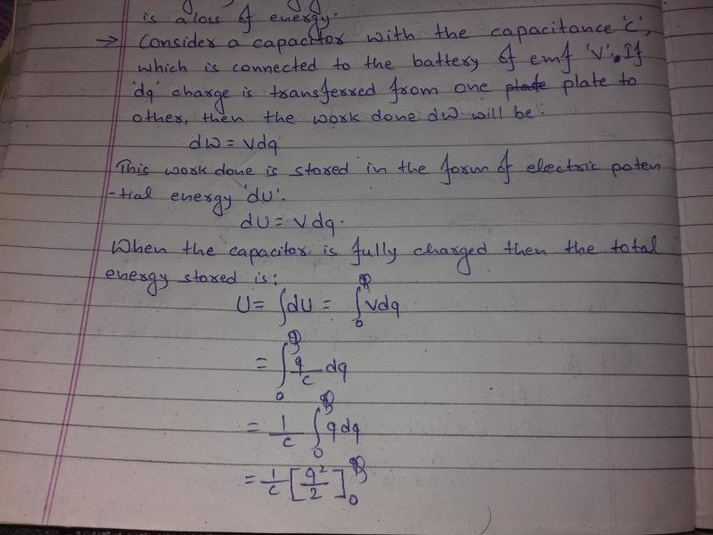 Derive An Expression For The Energy Stored In A Capacitor Show That