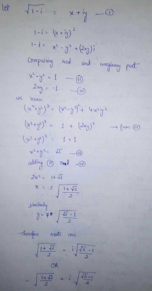 Find square root of 1-i? | EduRev Class 