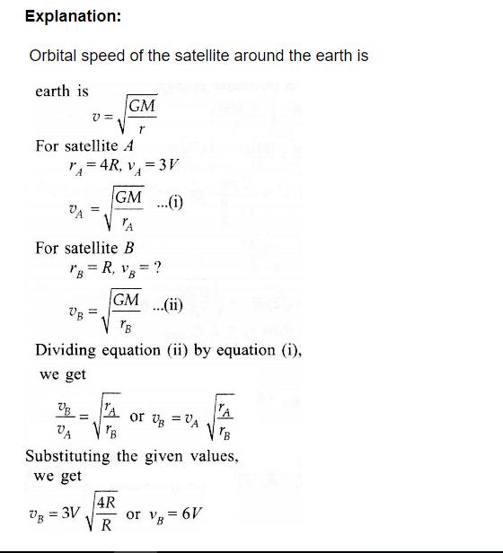 The Radii Of Circular Orbits Of Two Satellites A And B Of The Earth Are 4r And R Respectively If The Speed Of Satellite A Is 3v Then The Speed Of Satellite