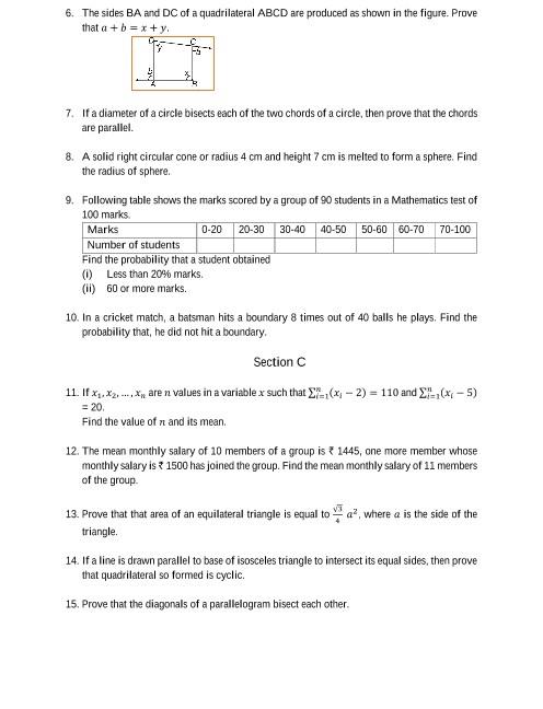 Class 9 Mathematics SA 2 | 5 Questions MCQ Test