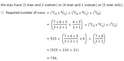 From A Group Of 7 Men And 6 Women, Five Persons Are To Be Selected To ...