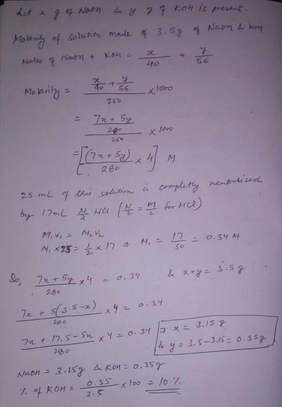 G Of A Mixture Of Naoh And Koh Were Dissolved And Made Up To Ml Ml Of This Solution