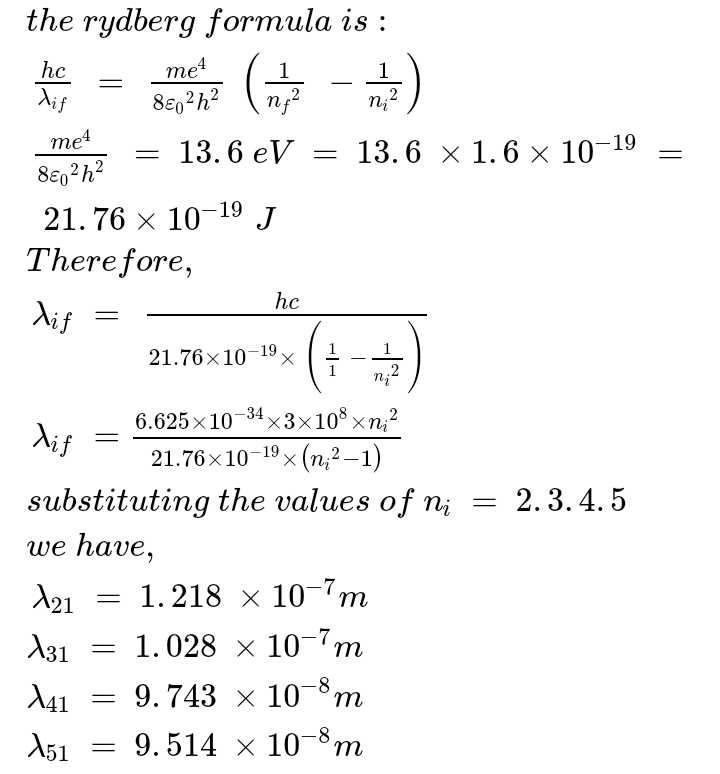 using-the-rydberg-formula-calculate-the-wavelengths-of-first-four