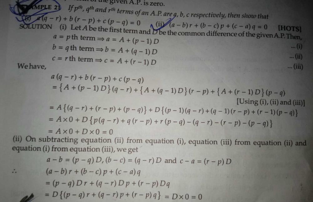 If The Pth Qth And Rth Term Of An Ap Is X Y And Z Then Show That X Q R Y R P Z P Q 0 Edurev Class 10 Question