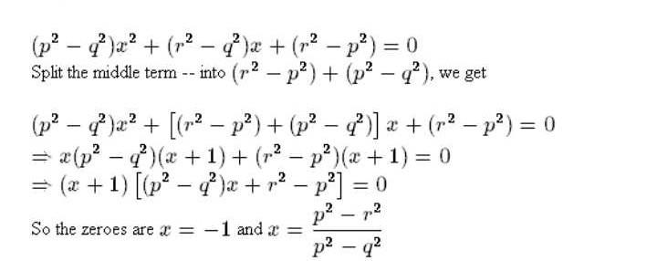 If P Q And R Are Rational Numbers And P Ne Q Ne R Then Roots Of The Equation P2 Q2 X2 Q2 R2 X R2 P2 0 Area B C D Correct