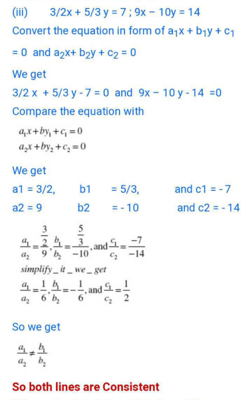 3 2x 5 3y 7 9x 10y 14 Are Consistent Or Inconsistent Edurev Class 10 Question