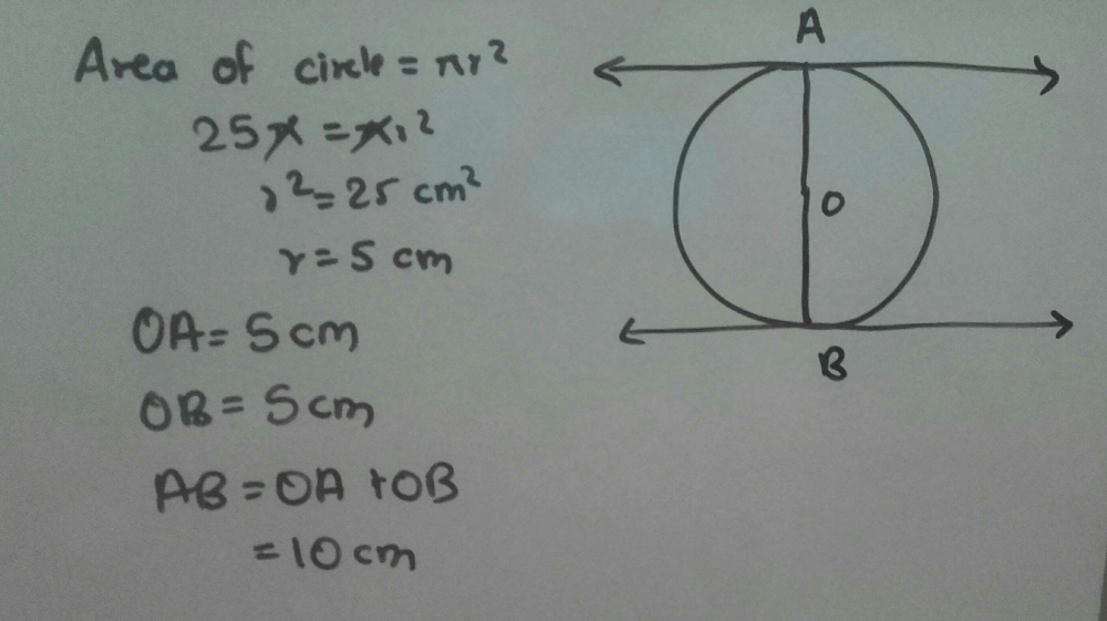 Two parallel lines touch the circle at points A and B respectively, If ...