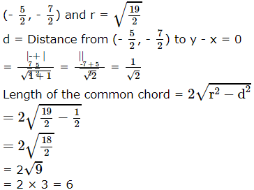 The length of common chord of circles x2 + y2 + 5x + 7y + 9 = 0 and x2 ...