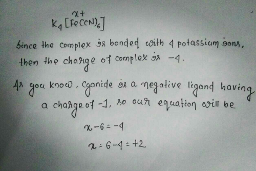 What is oxidation state of 'Fe' in K4[Fe (CN)6 ] ? Explain