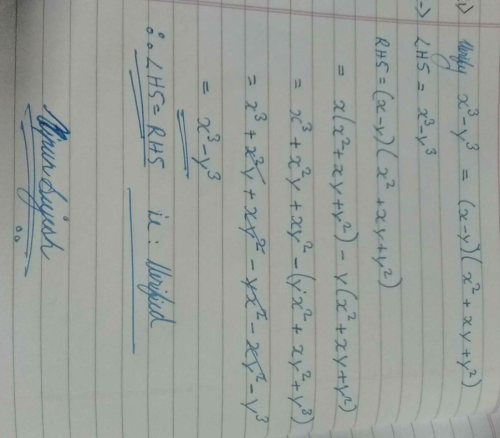 Verify X 3 Y 3 X Y X 2 Y 2 Xy Edurev Class 9 Question