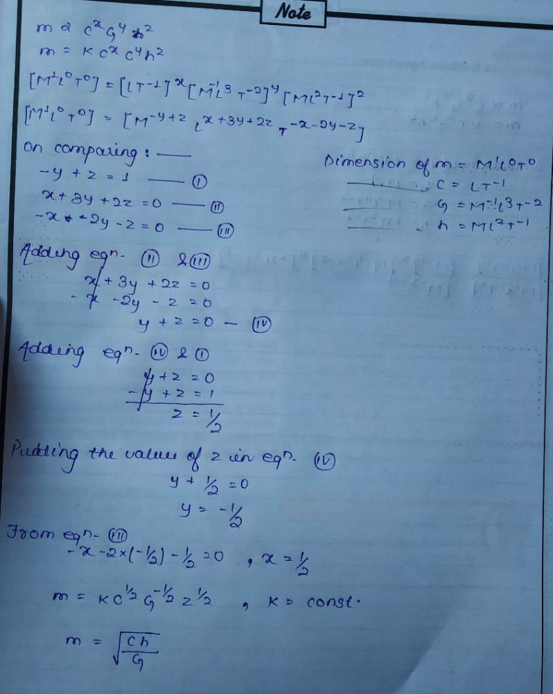 If The Velocity Of Light C Gravitational Constant G And Plank S Constant H Are Chosen As Fundamental Units Then Find The Dimension Of Mass In New System Edurev Class 11 Question