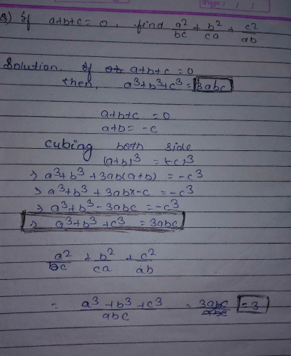 If A B C 0 Then Find The Value Of A 2 B 2 Ca C 2 Ab Edurev Class 9 Question