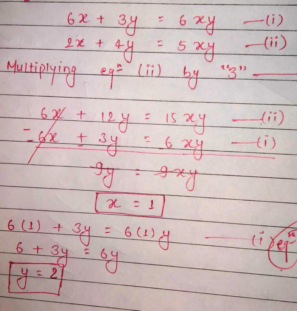 If 6x 3y 6xy 2x 4y 5xy Then The Values Of X And Y Area 1 And