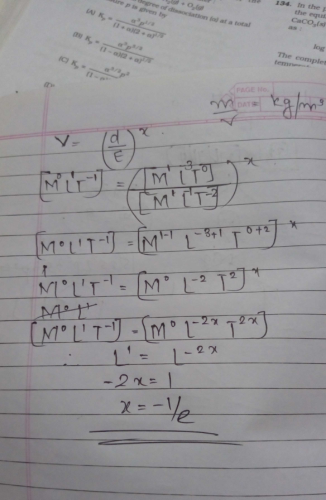 If V Stands For Velocity Of Sound E Is Elasticity And D The Density Then Find X In The Equation V D E Xa 1b 1 2c 2d 1 2correct Answer Is Option D Can You Explain This Answer