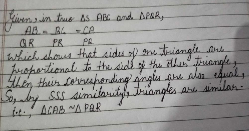 If In Two Triangles Abc And Pqr Ab Qr Pr Ca Pq Thena Delta Pqr Delta Cabb Delta Pqr Delta Abcc Delta Cba Delta Pqrd Delta a Delta Pqrcorrect Answer Is Option A Can You Explain This Answer Edurev Class 10