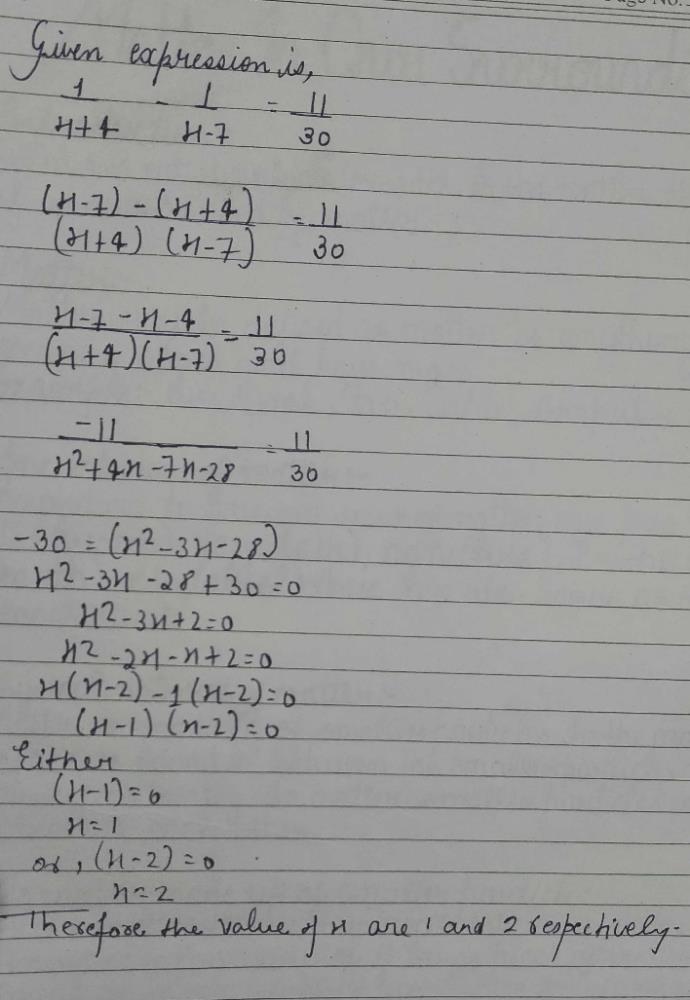 1 X 4 1 X 7 11 30 Plz Solve It By Complete Square Method Correct Answer Is 1 2 Edurev Class 10 Question