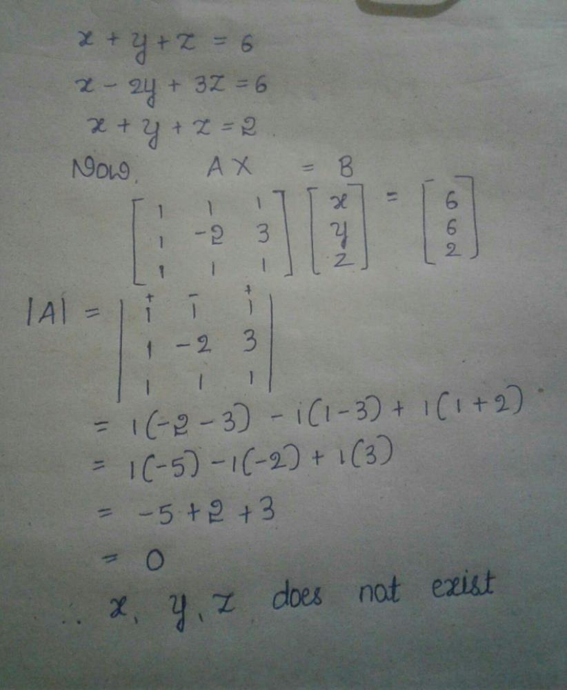 Solve By Matrix Method X Y Z 6 X 2y 3z 6 X Y Z 2 Related Ncert Solutions Determinants Exercise 4 6 Class 12 Maths Edurev Class 12 Question