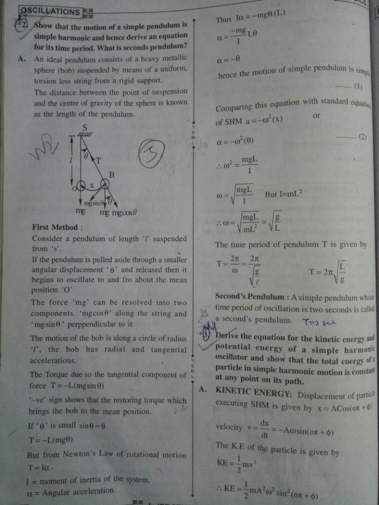 Derivation of simple pendulum in SHM? | EduRev Class 11 Question