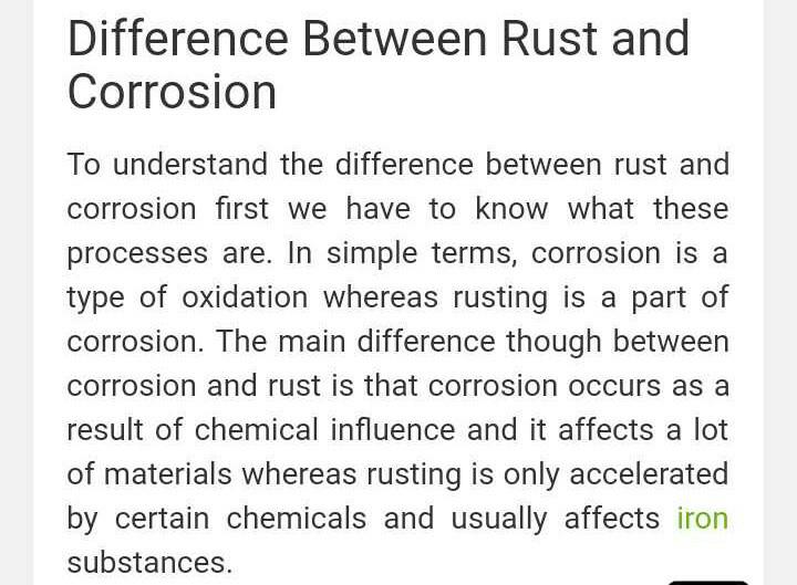 Difference Between Corrosion And Rusting ? | EduRev Class 10 Question