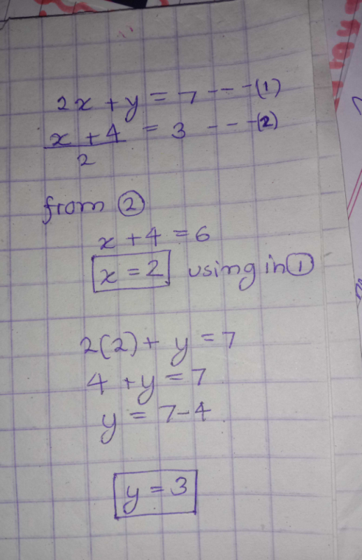 X 4 2 3 And 2x Y 7 Solve By Elimination Method Edurev Class 10 Question