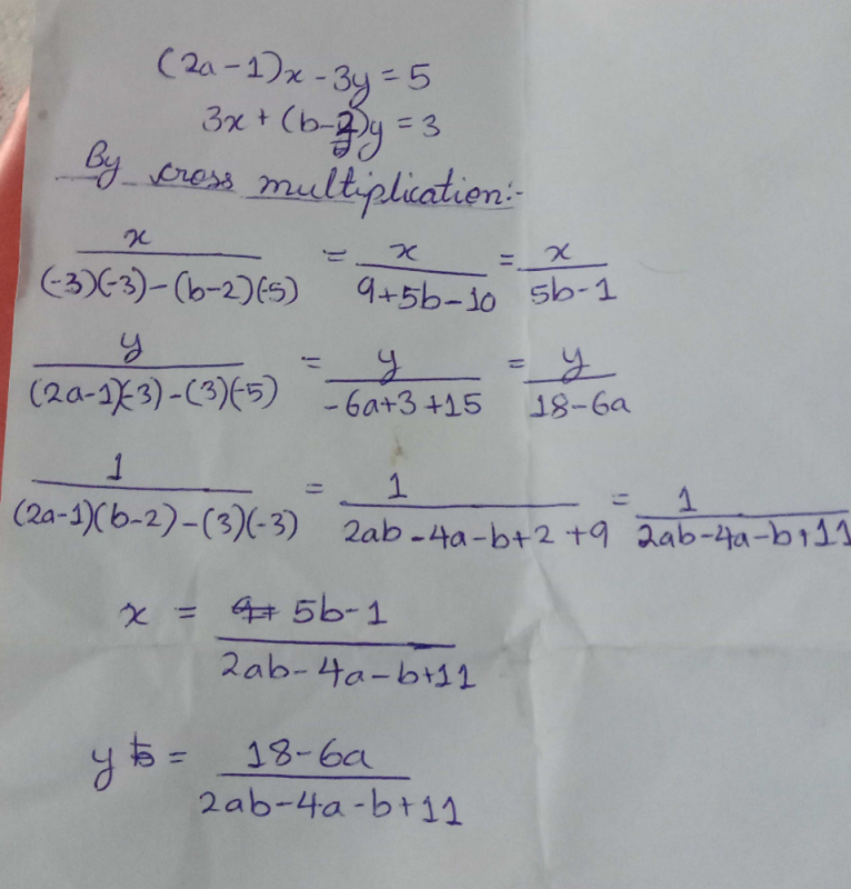 2a 1 X 3y 5 3x B 2 Y 3 By Cross Multiplication Edurev Class 10 Question