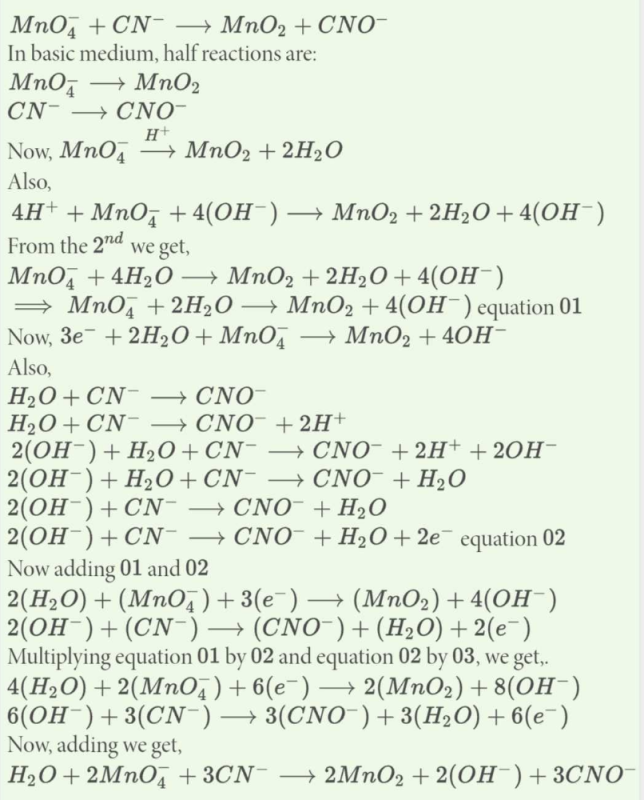 How Do I Balance This Redox Reaction Cn Mno4 Cno Mno2 Related Balancing Redox Reactions Using Oxidation Number Method Redox Reactions Cbse Class 11 Chemistry Edurev Class 11 Question