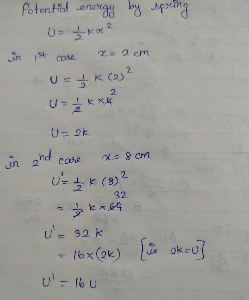The potential energy of a long spring when stretched by 2cm is U. If