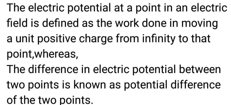 What Is The Difference Between Electric Potential And Potential Difference Edurev Class 10 Question