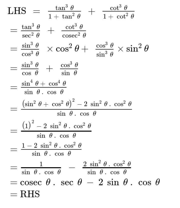 Prove If Tan 3 Theta 1 Tan 2 Theta Cot 3 Theta 1 Cot 2 Theta Sec Theta Cosec Theta 2 Sin Theta Cos Theta Edurev Class 10 Question