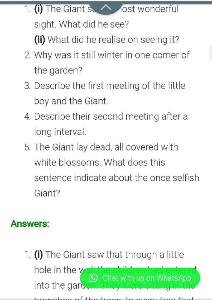 I Want Extra Questions Of The Selfish Giant Of Its So Happened Edurev Class 8 Question