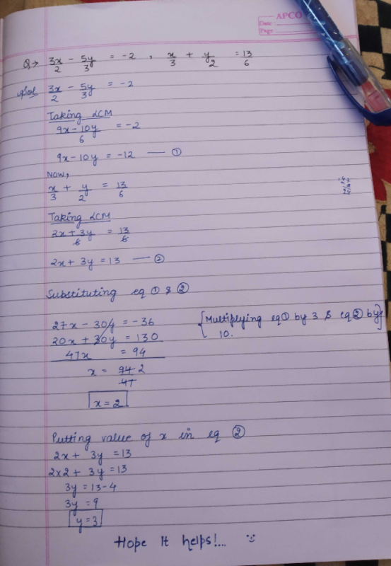 3x 2 5y 3 2 X 3 Y 2 13 6 Liner Equation Edurev Class 10 Question