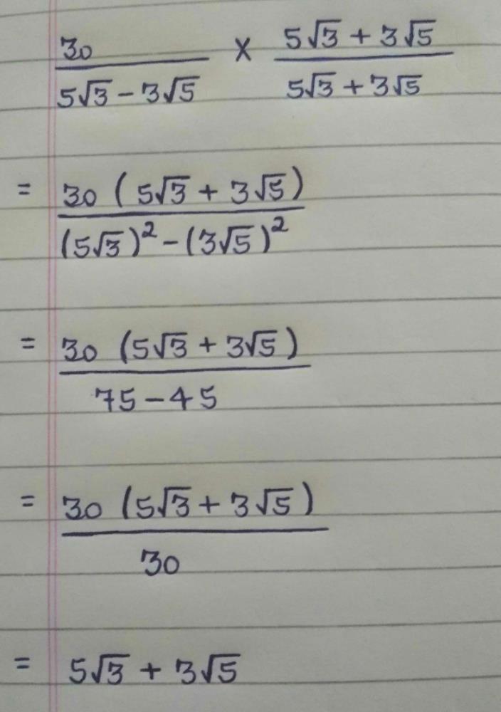 Rationalize The Denominator Of 30 5 3 3 5 Edurev Class 9 Question