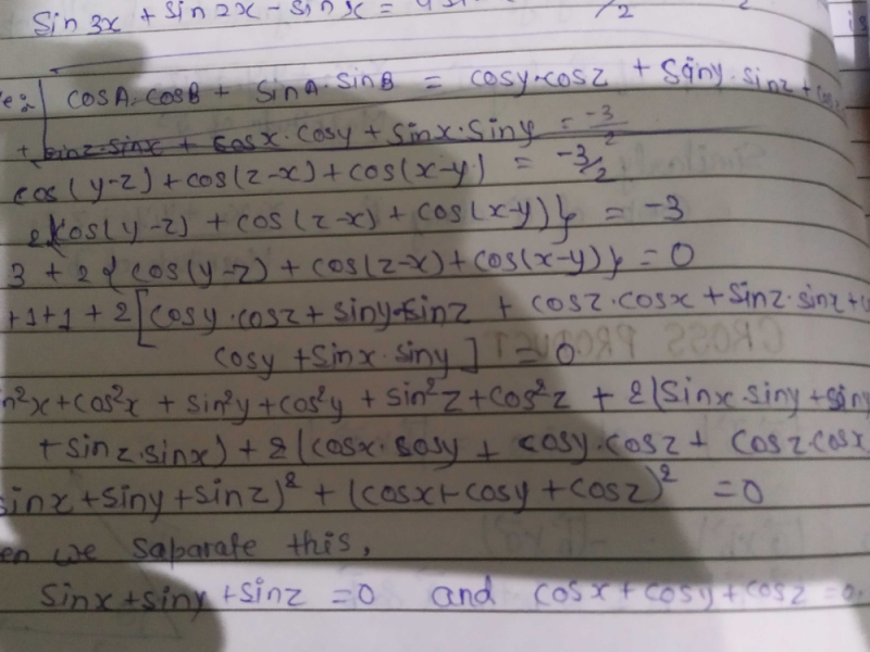 If Cos Y Z Cos Z X Cos X Y 3 2 Then Prove That Cosx Cos Y Cos Z 0 And Sin X Sin Y Sinz 0 Edurev Class 11 Question