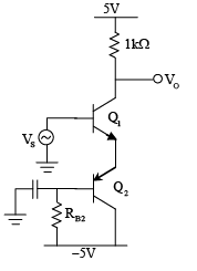 In the circuit shown, transistors Q1 and Q2 are biased at a collector ...