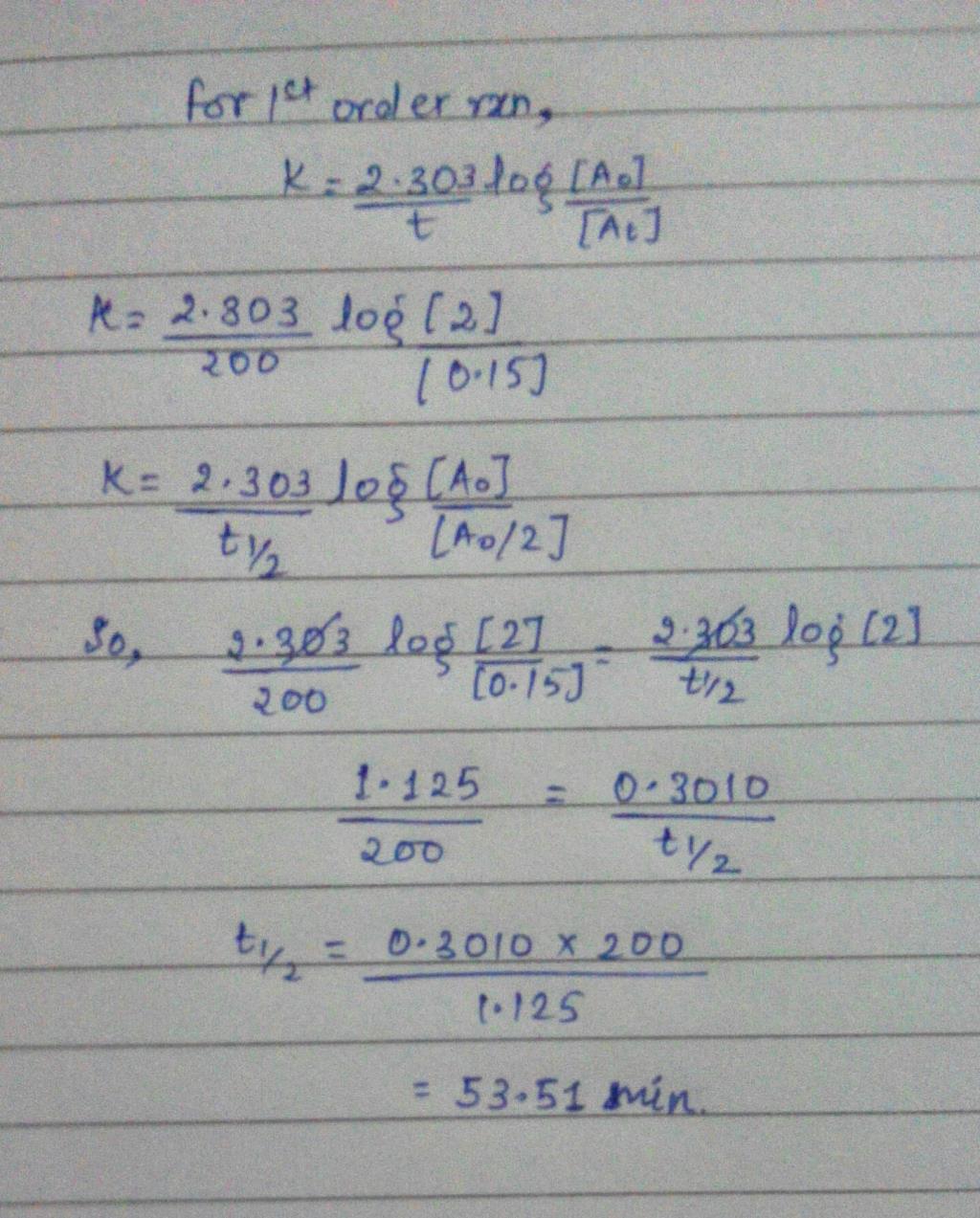 A Substance A Decomposes By A First Or Der Reaction Starting Initially With A 2 00 M And After 0 Min A Becomes 0 15 M For This Reaction T1 2 Is 1995 A 53 72 Minb 50 49