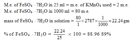 25.0 g of FeSO4.7H20 was dissolved in water containing dilute H2S04 ...