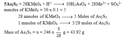 x gram of pure As2S3 is completely oxidised to respective highest ...