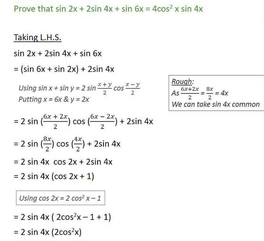 Prove It Sin 2 X 2 Sin 4x Sin 6 X 4 Cos 2 X Sin 4 X Edurev Class 10 Question