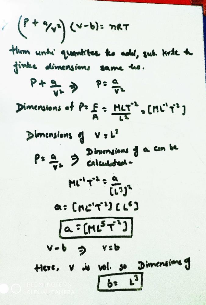 Van Der Waals, Equation Of State Is (P + A/V2)(V - B)= NRT. The ...