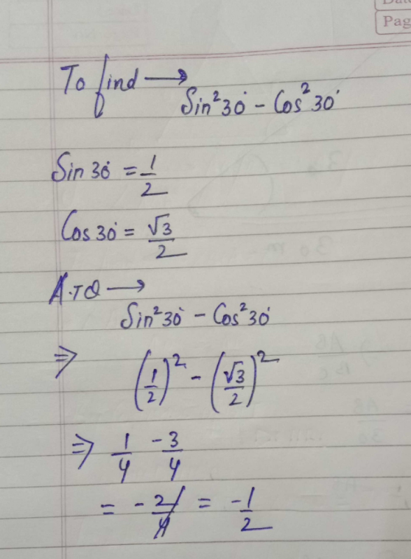 The Value Of Sin2 30 Cos2 30 Isa b c 3 2d 2 3Correct Answer Is