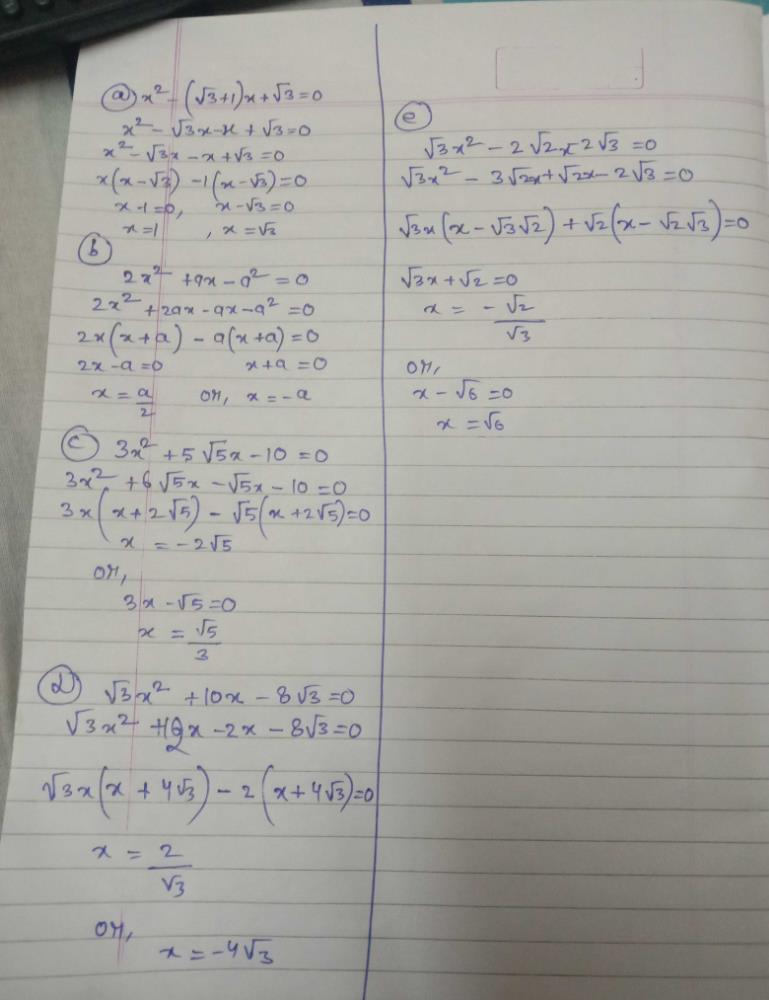 Solve A X 3 1 X 3 0 B 2x Ax A 0 C 3x 5 5x 10 0 D 3x 10x 8 3 0 E 3x 2 2 2 3 0 Edurev Class 10 Question