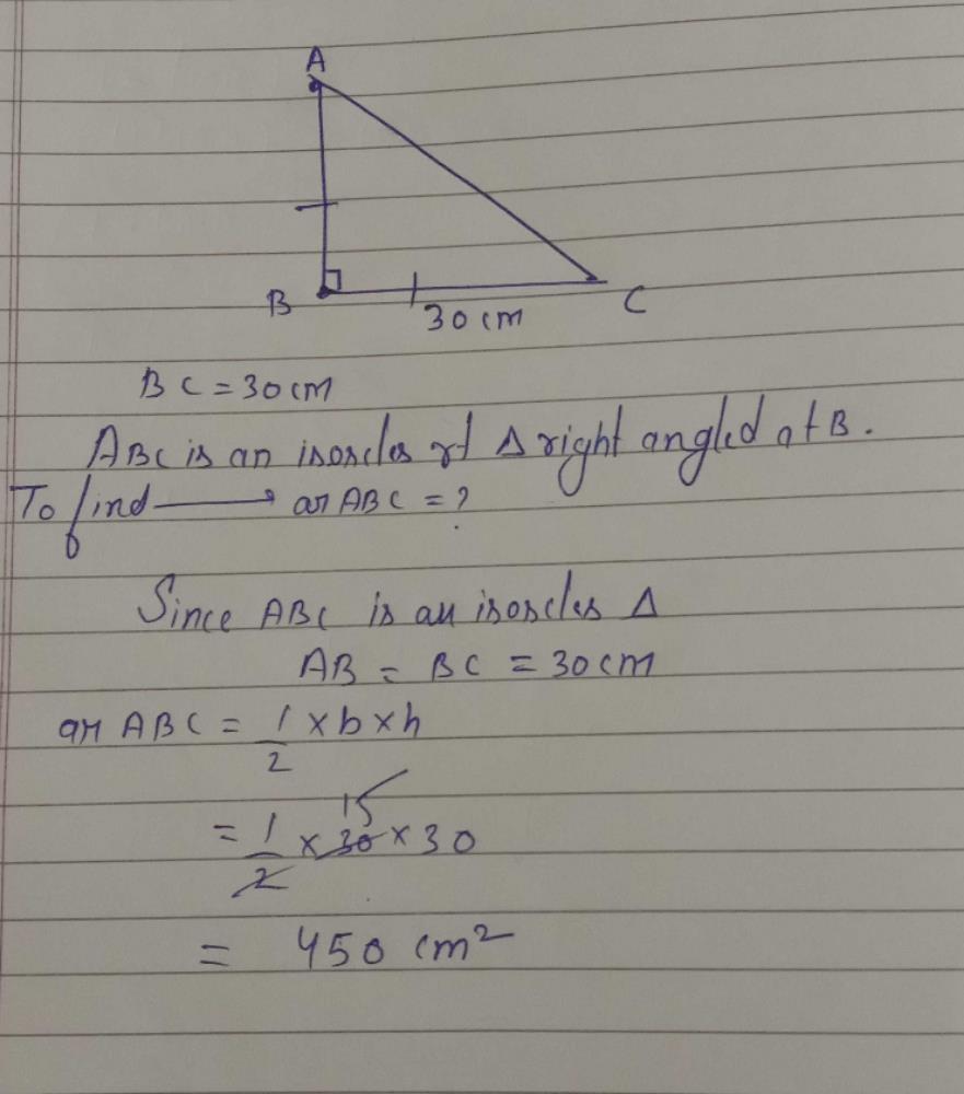Base of an isosceles right triangle is 24 cm find its area