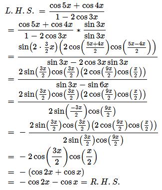 Prove that (cos5x cos4x)/(2cos3x-1) = cos2x cosx? | EduRev JEE Question