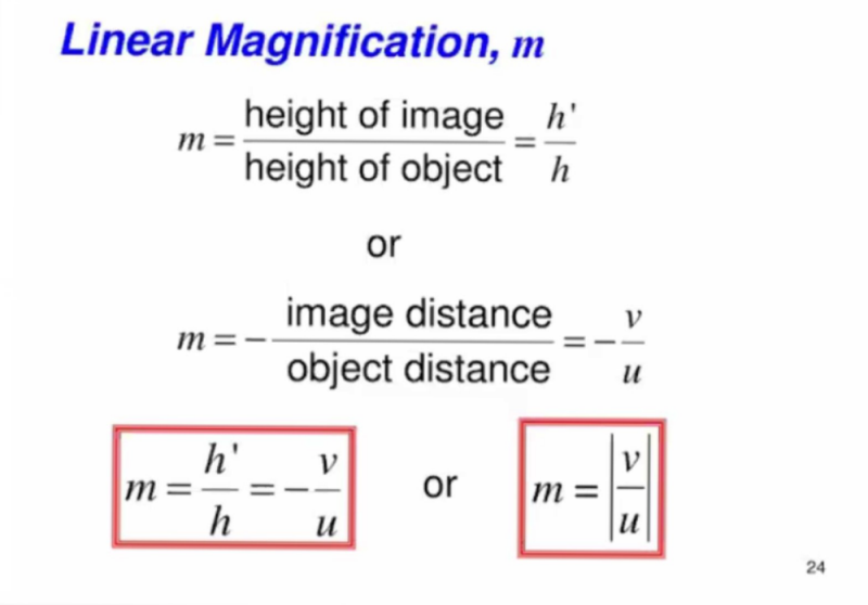 Formula for linear magnification.? | EduRev Class 10 Question