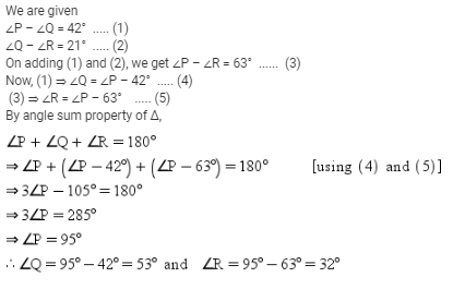 In Pqr If P Q 42 And Q R 21 Find Angle P Angle Q And Angle R Edurev Class 9 Question