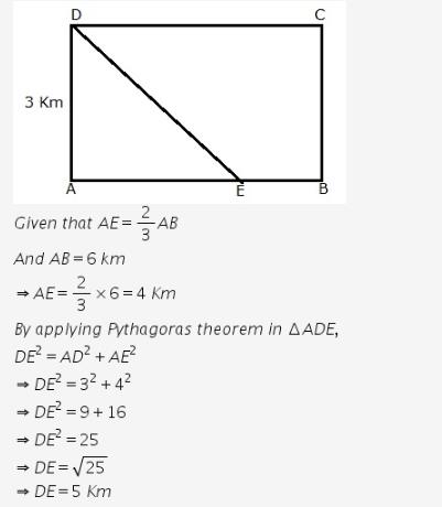 In Rectangle Abcd E Is A Point On Ab Such That Ac Is Equal To 2 By 3 If A B Is Equals To 6 Km And Ad Is Equal To 3