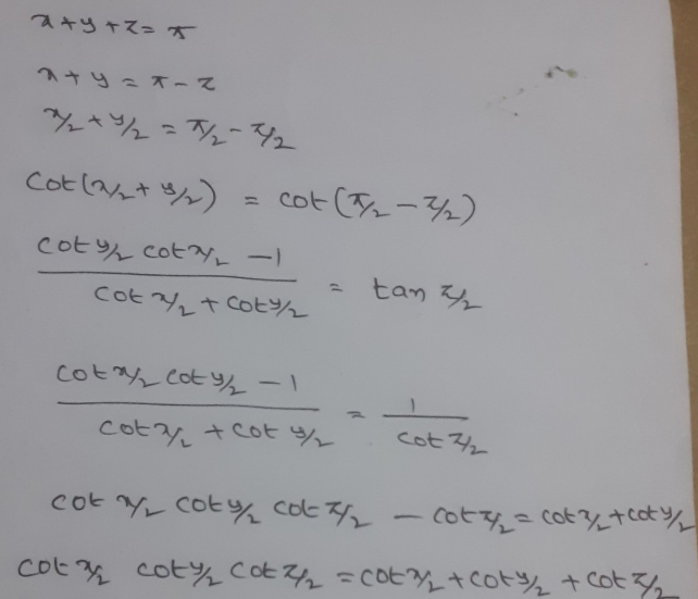 Iif X Y Z P Prove Trigonometric Identity Cot X 2 Cot Y 2 Cotg Z 2 Cot X 2cot Y 2cot Z 2 Edurev Class 10 Question