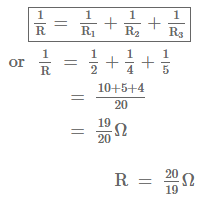 Three resistors 2 ohm 4 ohm and 5 ohm are combined in parallel what is ...