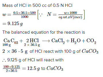 carbonate calcium hydrochloric acid amount reacts edurev 5n 500cc