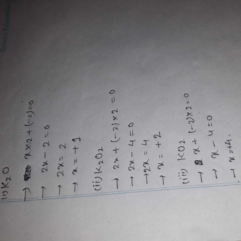 Oxidation state of potassium in K2O, K2O2 & KO2 are